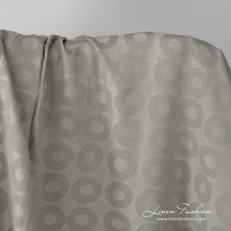 Grey linen cotton fabric in a circle pattern
