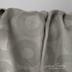 Grey jacquard linen cotton fabric in a large circle pattern