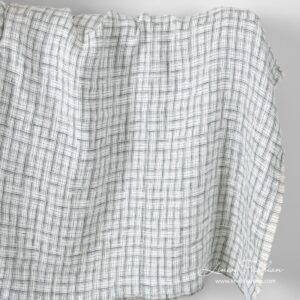 Jacquard pattern linen fabric with grey stripes, washed