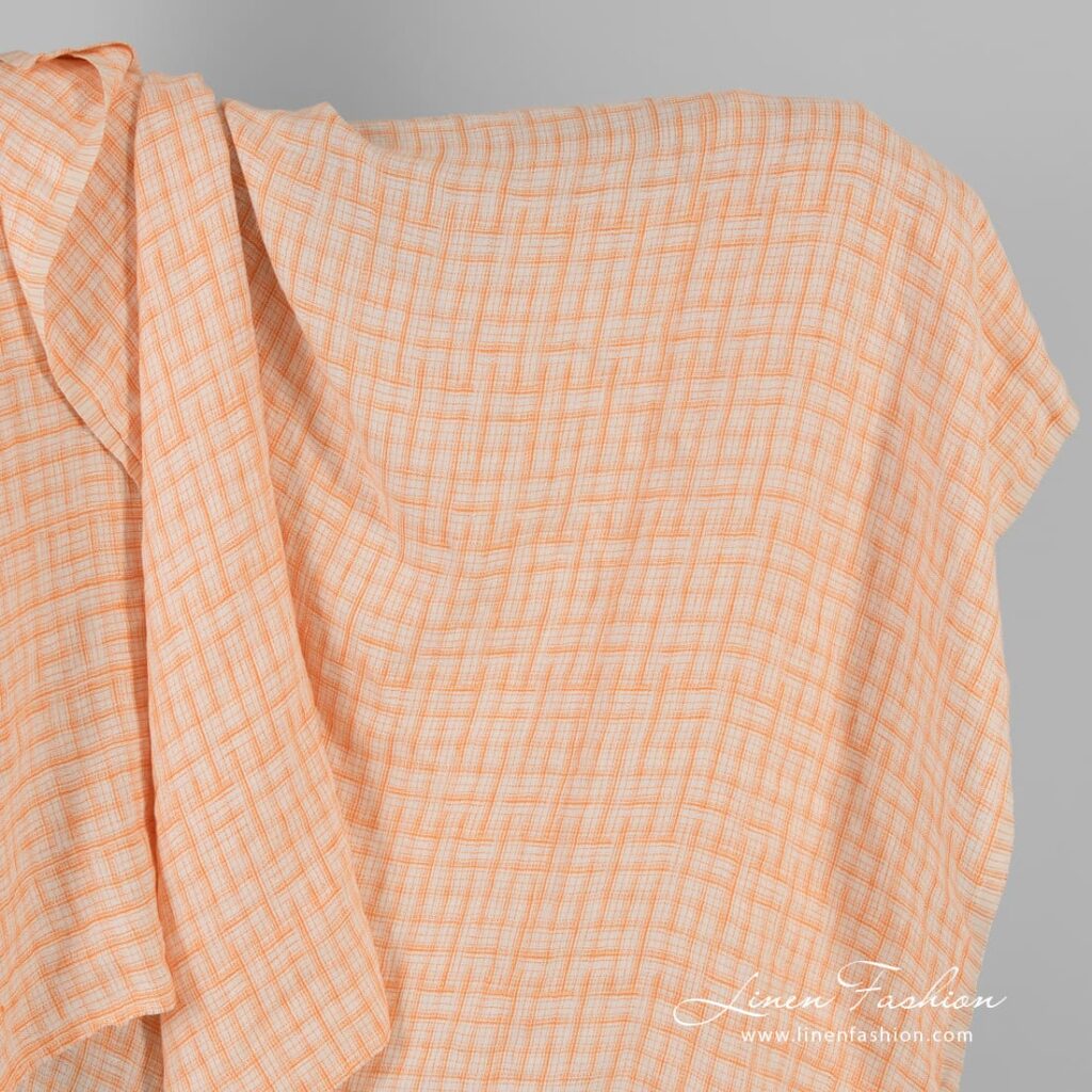 Jacquard linen fabric in orange checks