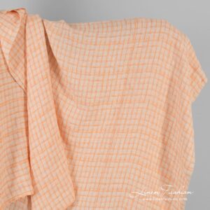 Jacquard linen fabric in orange checks