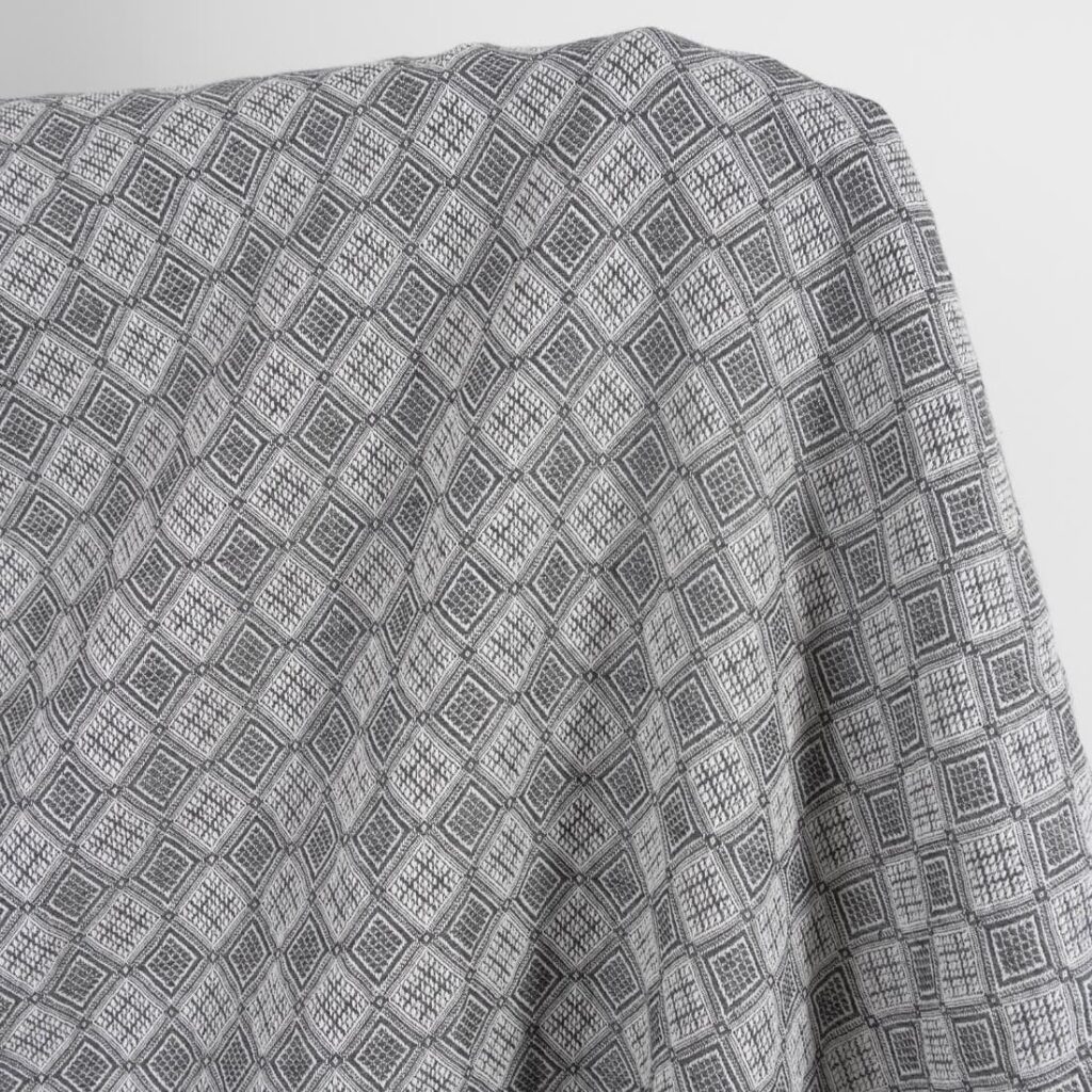 Grey linen cotton fabric in rhombus pattern, washed