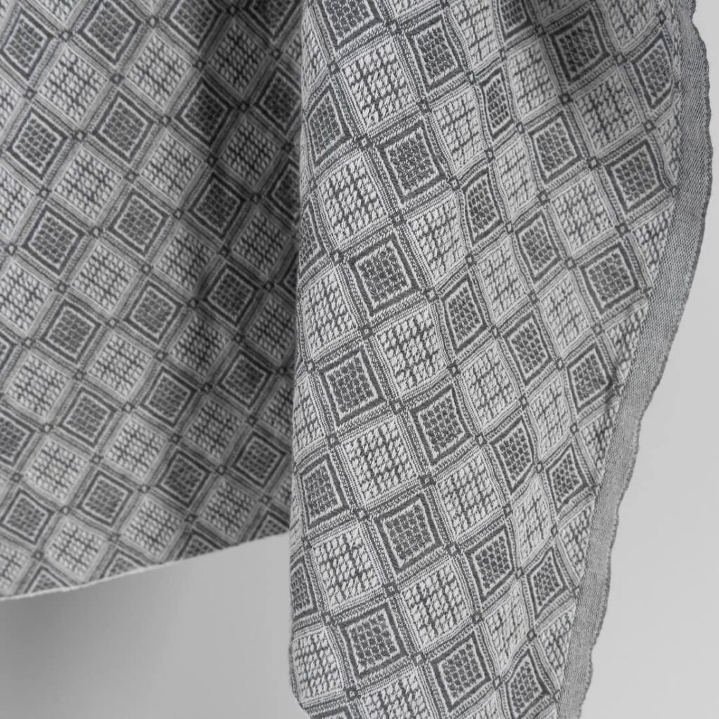 Grey linen cotton fabric in rhombus pattern, specially washed to increase softness