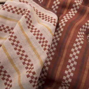 Brown patterned double half-linen fabric washed