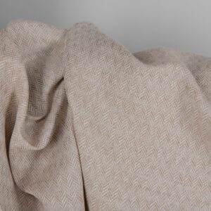 Brown and white linen cotton fabric in a herringbone pattern texture