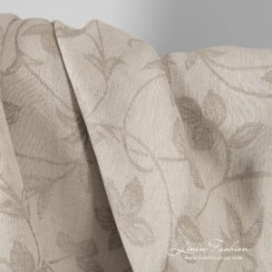 Linen cotton fabric in beige color with leave pattern