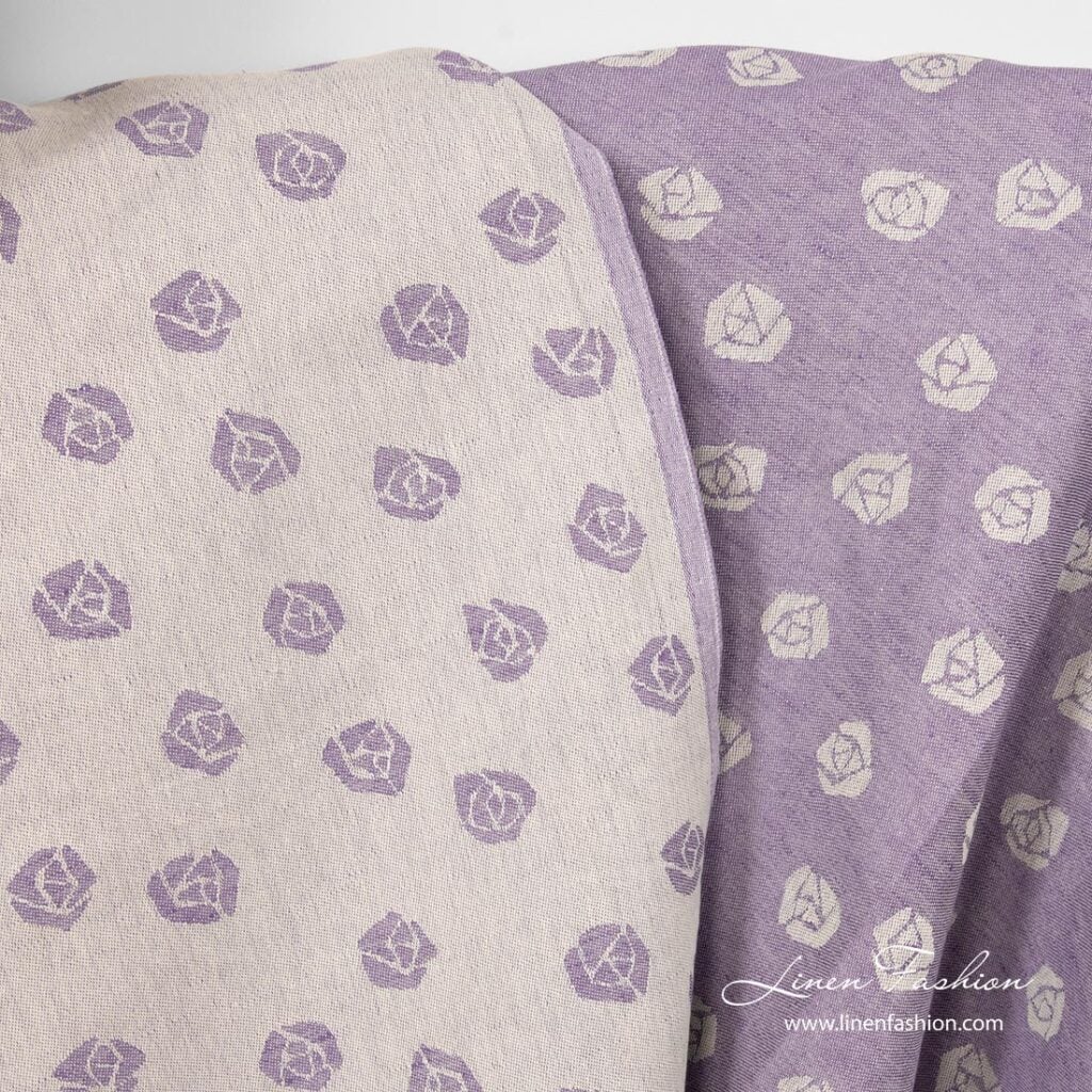 Violet linen cotton fabric, double - sided