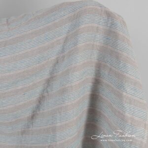 Grey blue linen fabric in stripes, washed