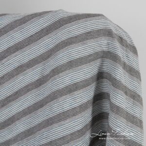 Brown blue linen fabric in stripes, washed
