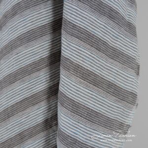 Brown blue linen fabric in stripes, specially washed to increase softness