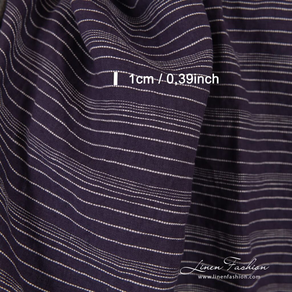 Dark blue linen fabric in stripes, perfect for home textile and clothes