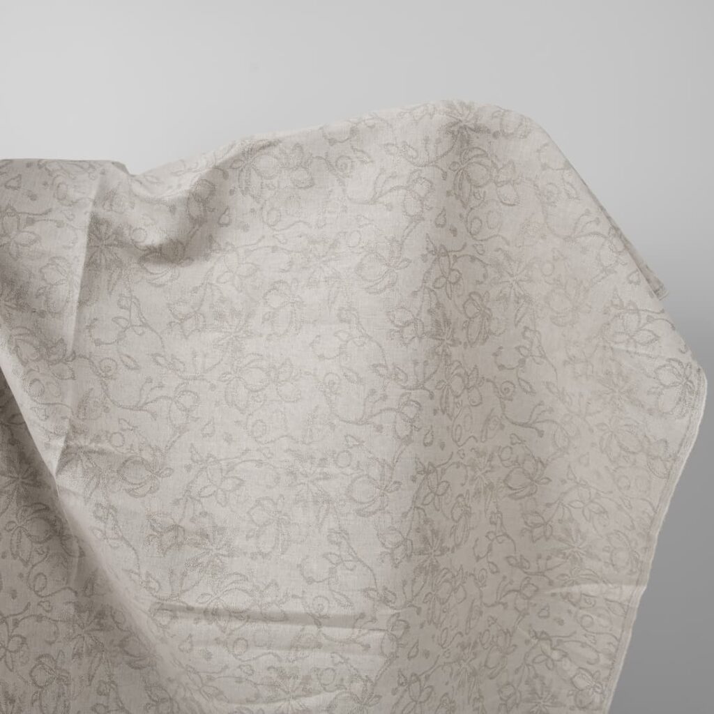 Natural colour linen cotton jacquard fabric with flowers