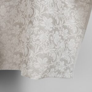 Undyed linen and white cotton fabric with flowers edge