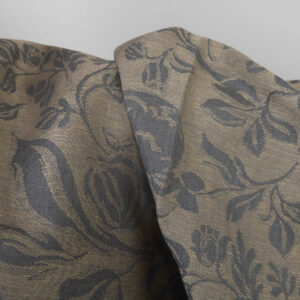 Sand and grey linen cotton fabric, floral pattern