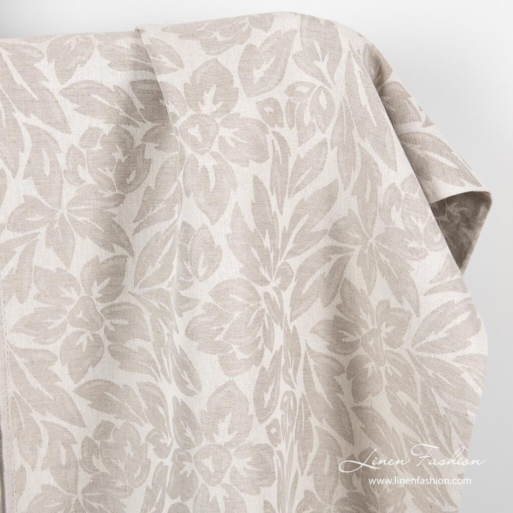 Linen cotton jacquard fabric with flowers