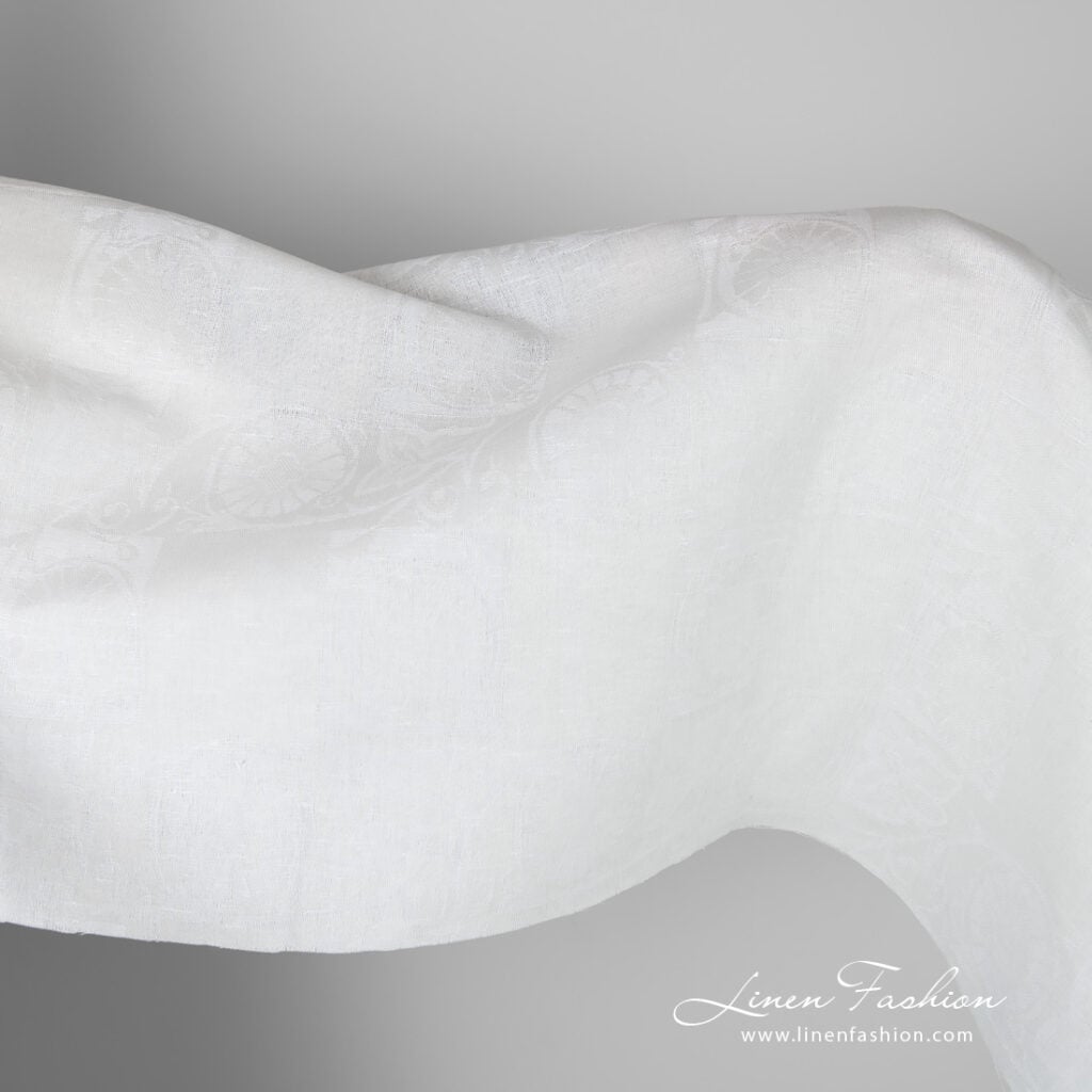 Linen cotton white jacquard fabric