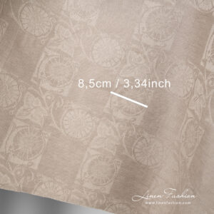 Linen cotton brownish jacquard fabric in checks with flower motif