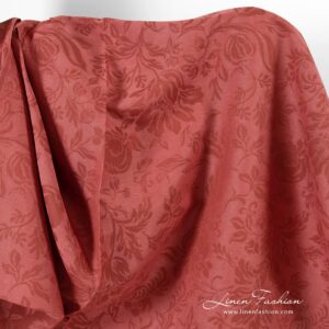 Red linen cotton fabric in floral pattern