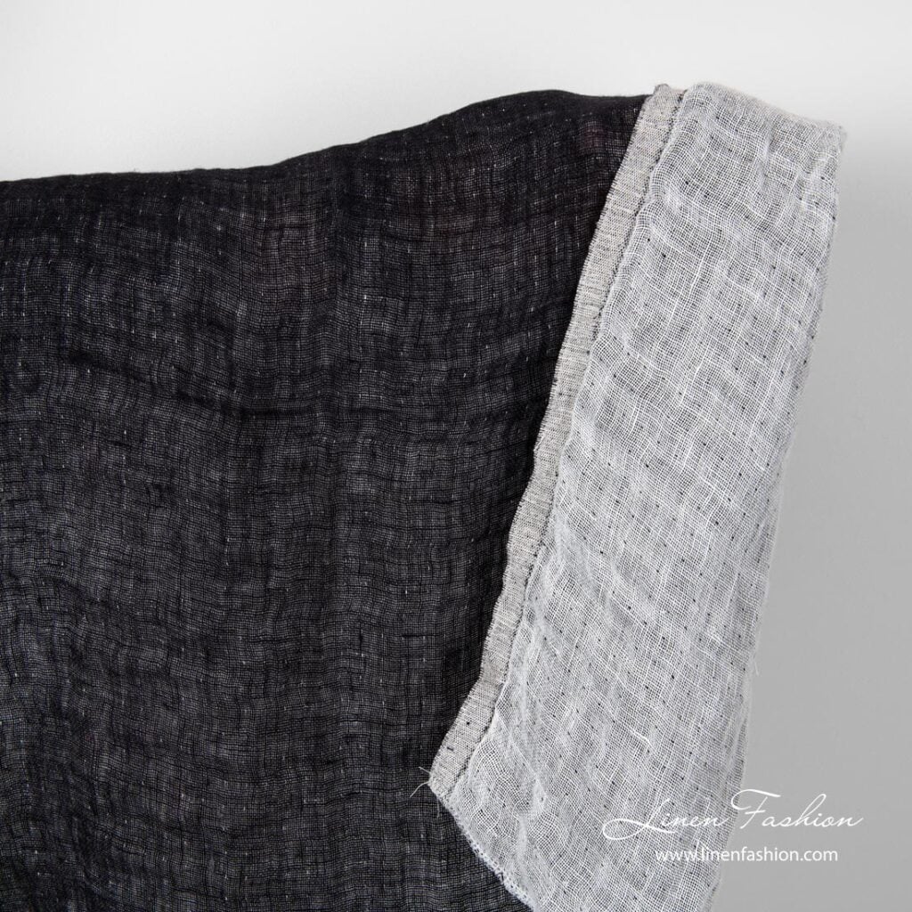 Black and white linen fabric, double sided, washed