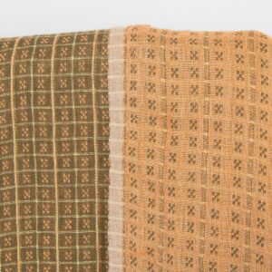 Ľanová látka obojstranná, hnedé a hlinené kocky, praná