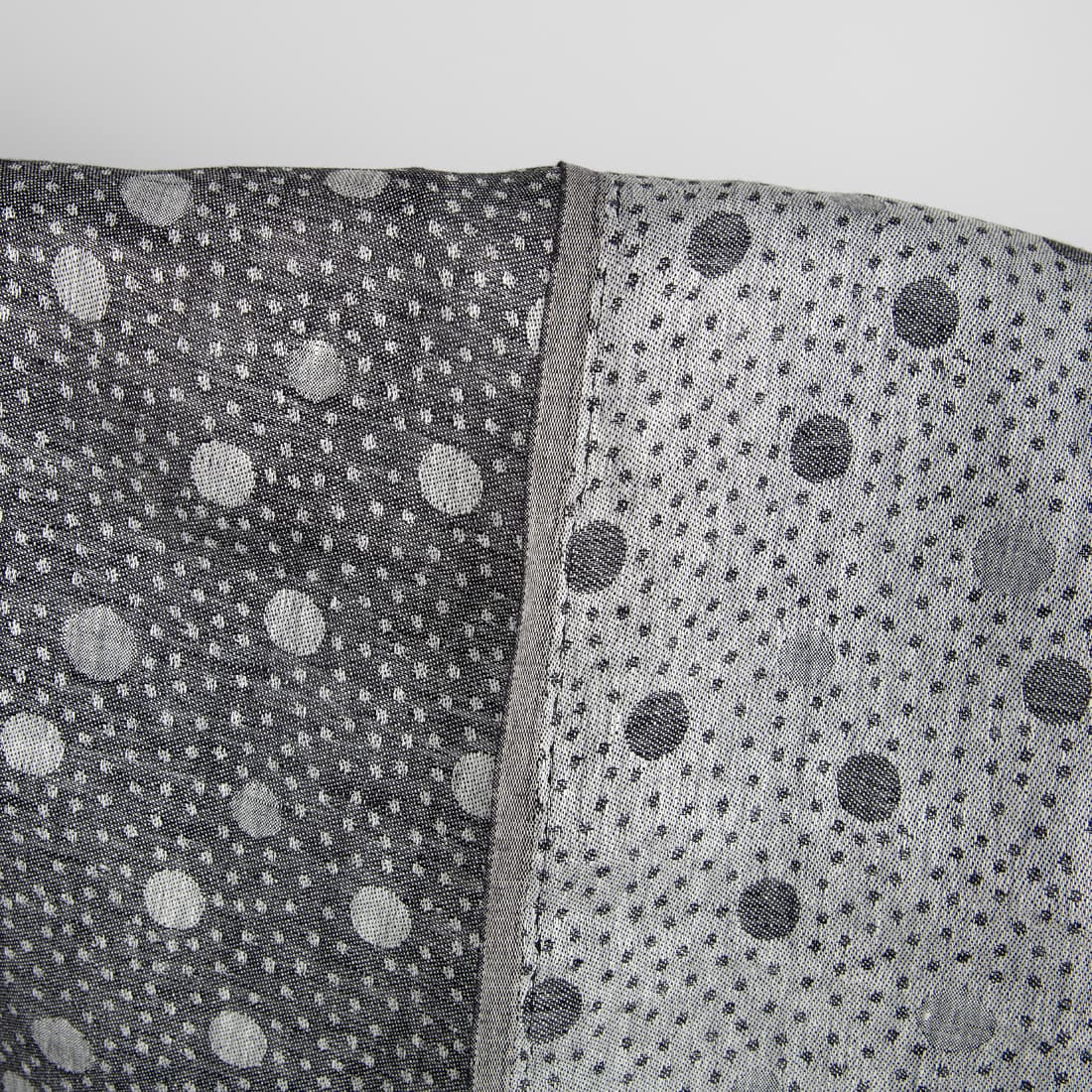 Black linen fabric in bubble pattern close up detail