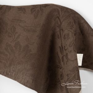 Brown jacquard linen fabric, floral pattern