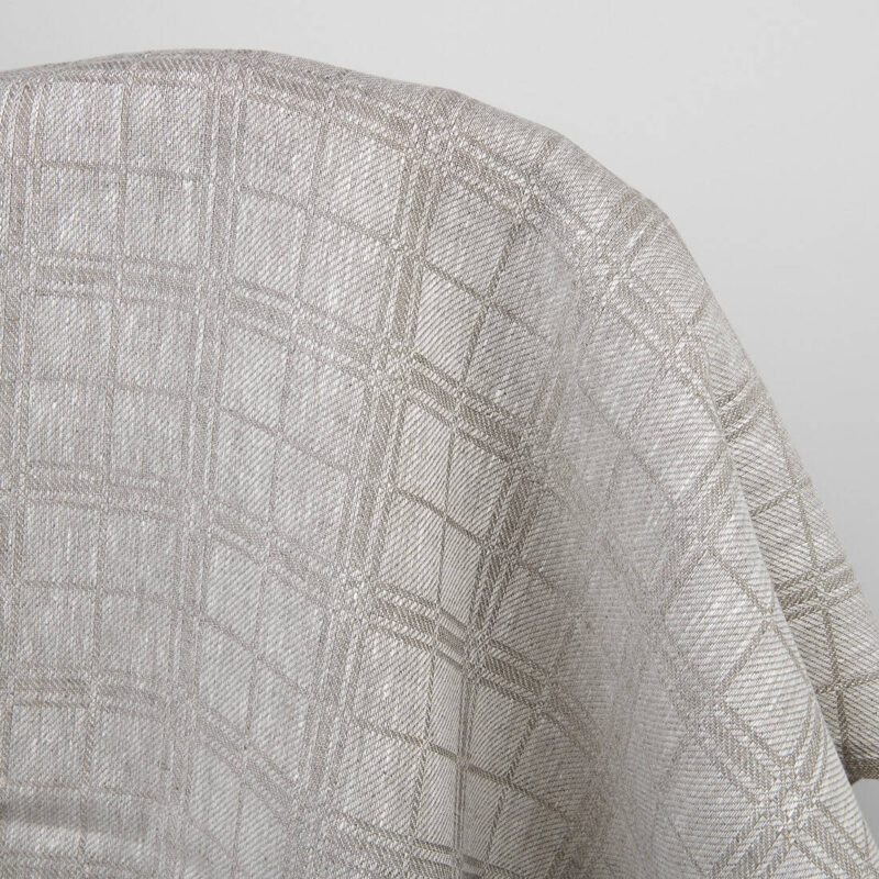 Linen fabric natural and white checks, twill weave