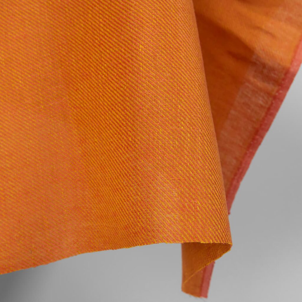 Orange linen twill fabric, not washed