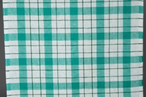 Károvaná ľanovo-bavlnená látka v zelenej a bielej