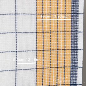 Optical white, pale orange and dark blue checked linen / cotton "waffle" fabric is ideal for sewing kitchen towels
