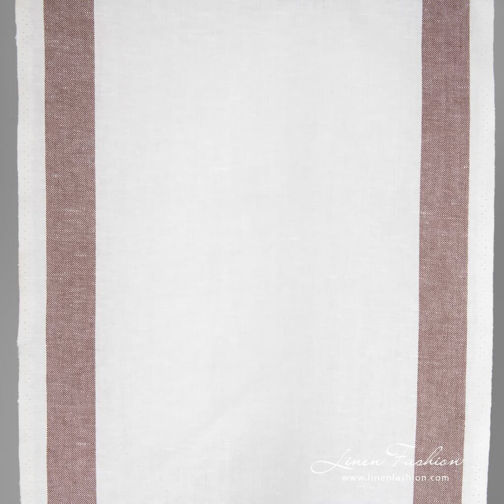 Linen cotton optical white fabric with brown stripes