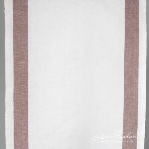 Linen cotton optical white fabric with brown stripes
