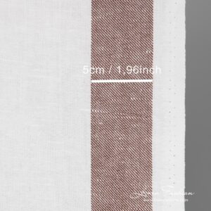 Linen cotton optical white fabric with brown stripes on sides in twill weave is thick, dense and highly absorbent