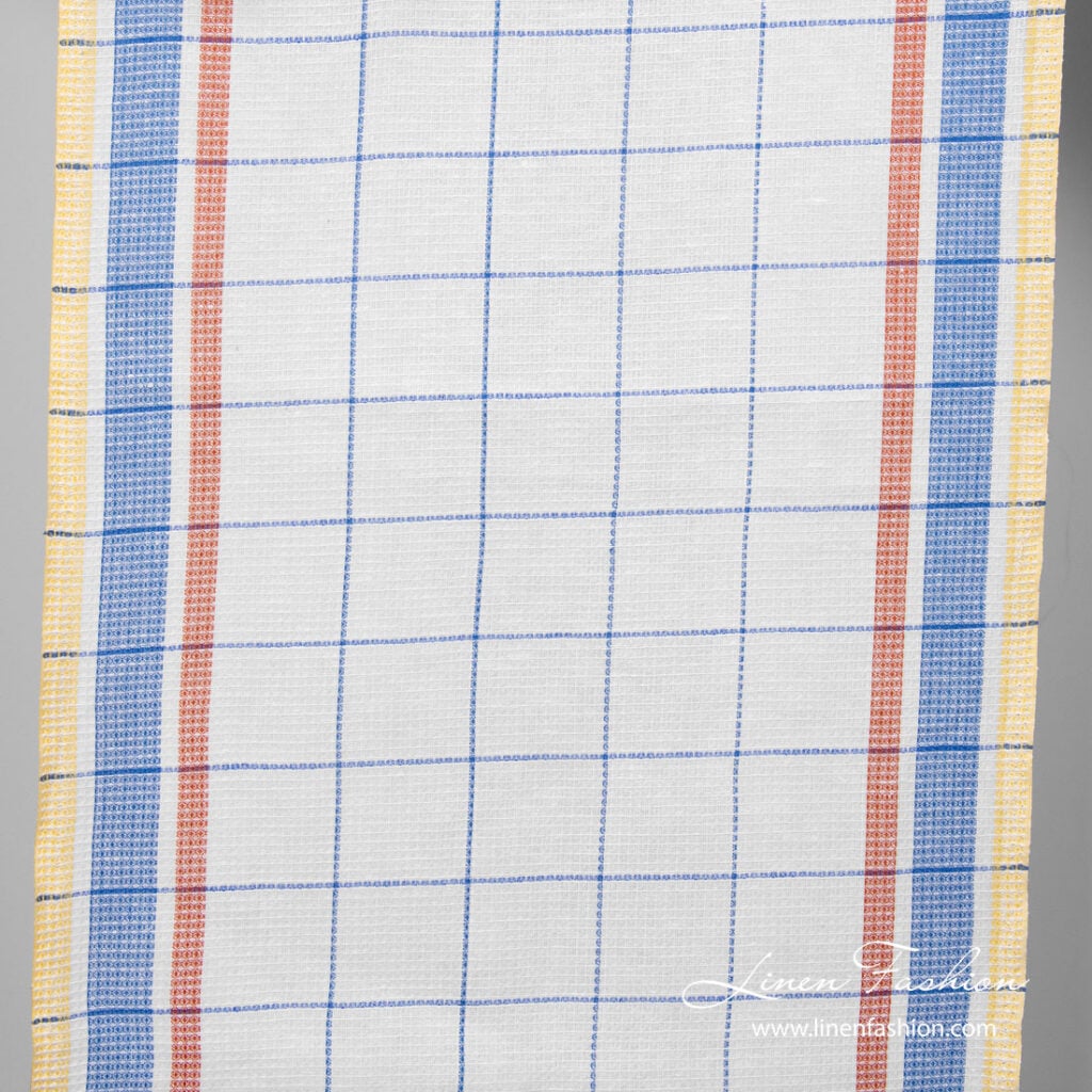 Linen blend toweling fabric with checks