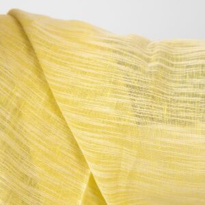 Yellow striped transparent linen cotton fabric close up detail