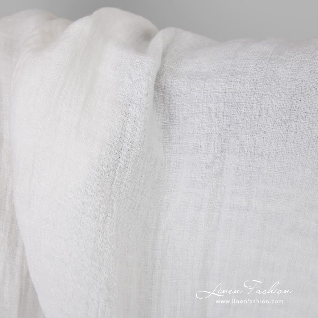 White linen fabric in checks, washed fabric