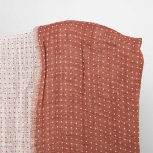 Linen cotton fabric red and white, double sided
