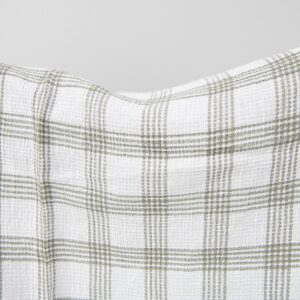 White washed linen cotton checked fabric close up detail