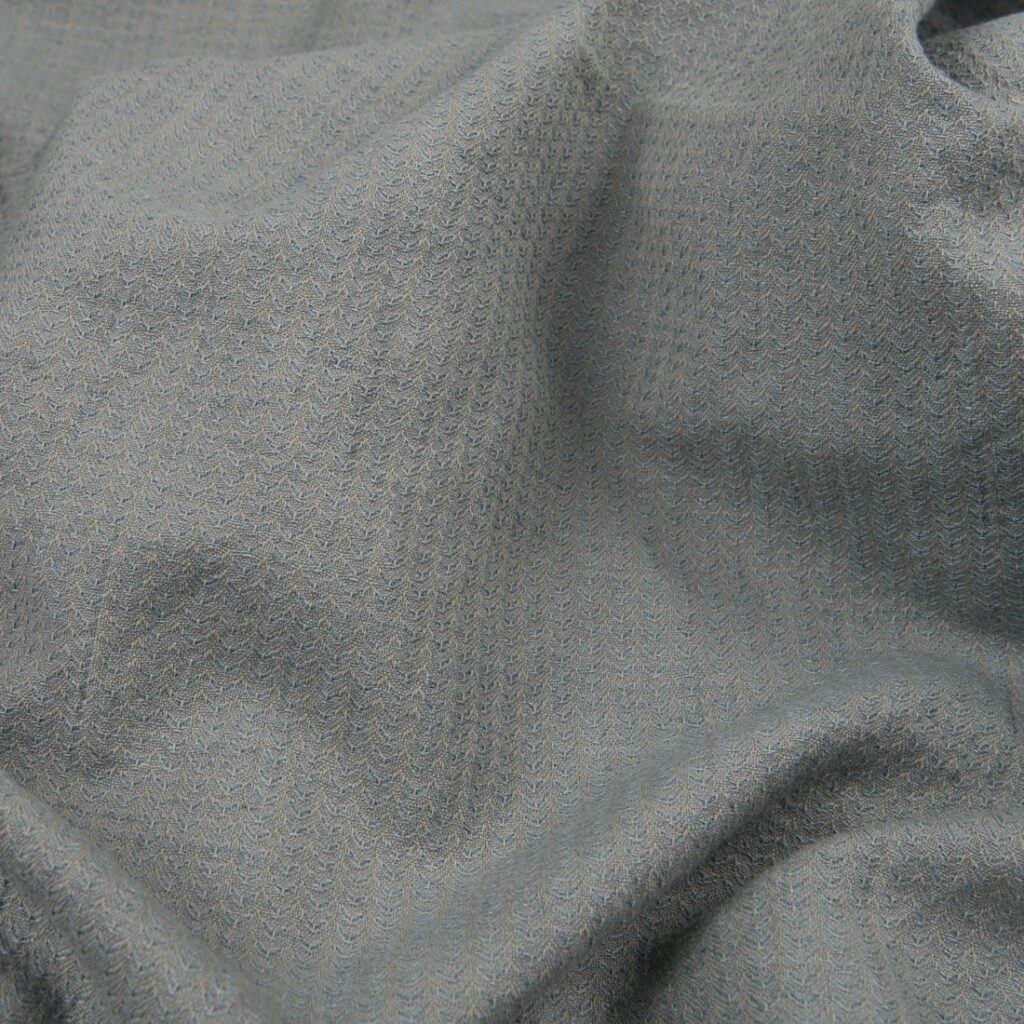Light blue grey patterned linen cotton fabric washed