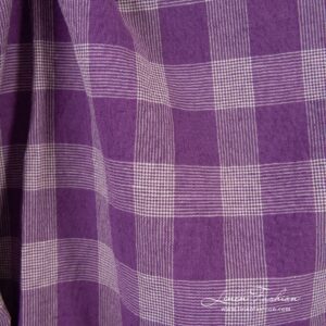 Violet linen cotton fabric in checks, washed