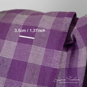 Violet linen cotton fabric in checks, perfect for clothes and home textile