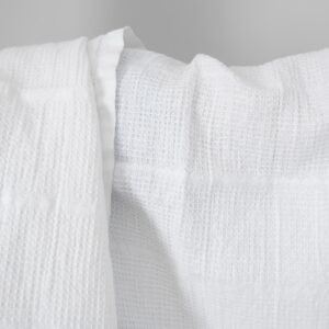 Biela ľanovo-bavlnená vafľová kockovaná tkanina praná