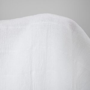 Biela ľanovo-bavlnená vafľová kockovaná tkanina praná