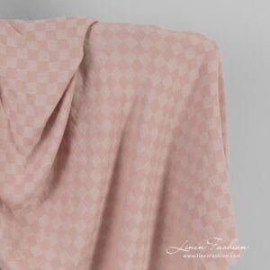 Pink linen cotton fabric in checks
