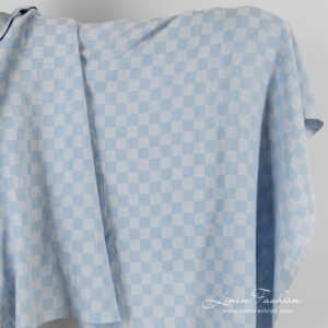 Bluish linen cotton fabric in checks