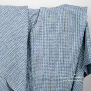 Blue waffle linen fabric by the yard or meter