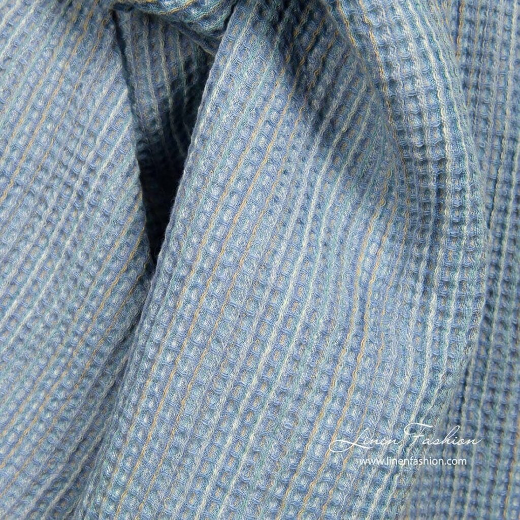 Blue waffle linen blend fabric for bath and sauna items