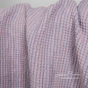 Praná ľanovo-bavlnená vafľová lilavá tkanina