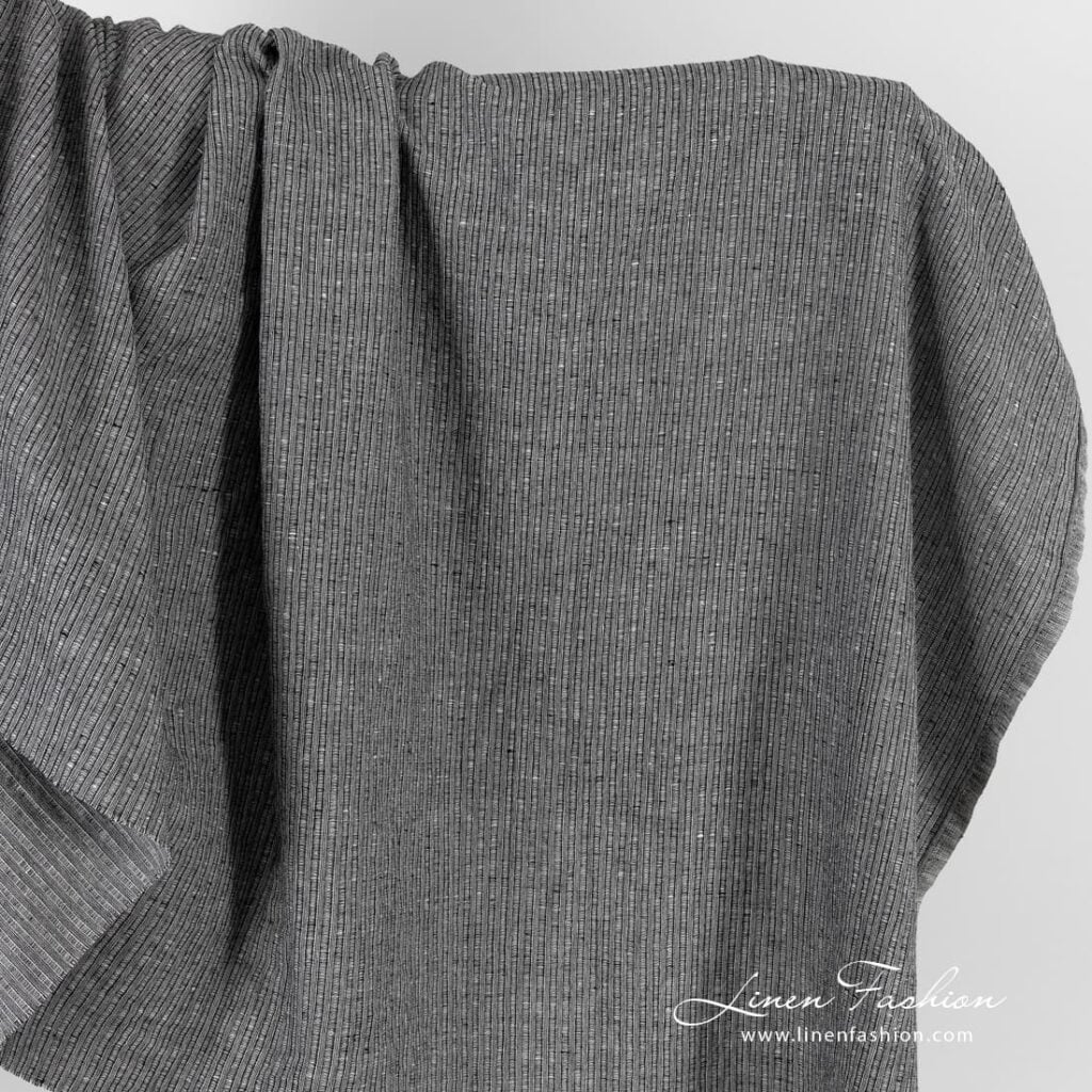 Black linen cotton fabric in stripes