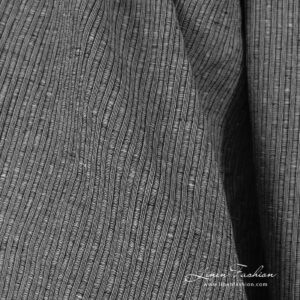 Black linen cotton fabric in stripes, specially washed